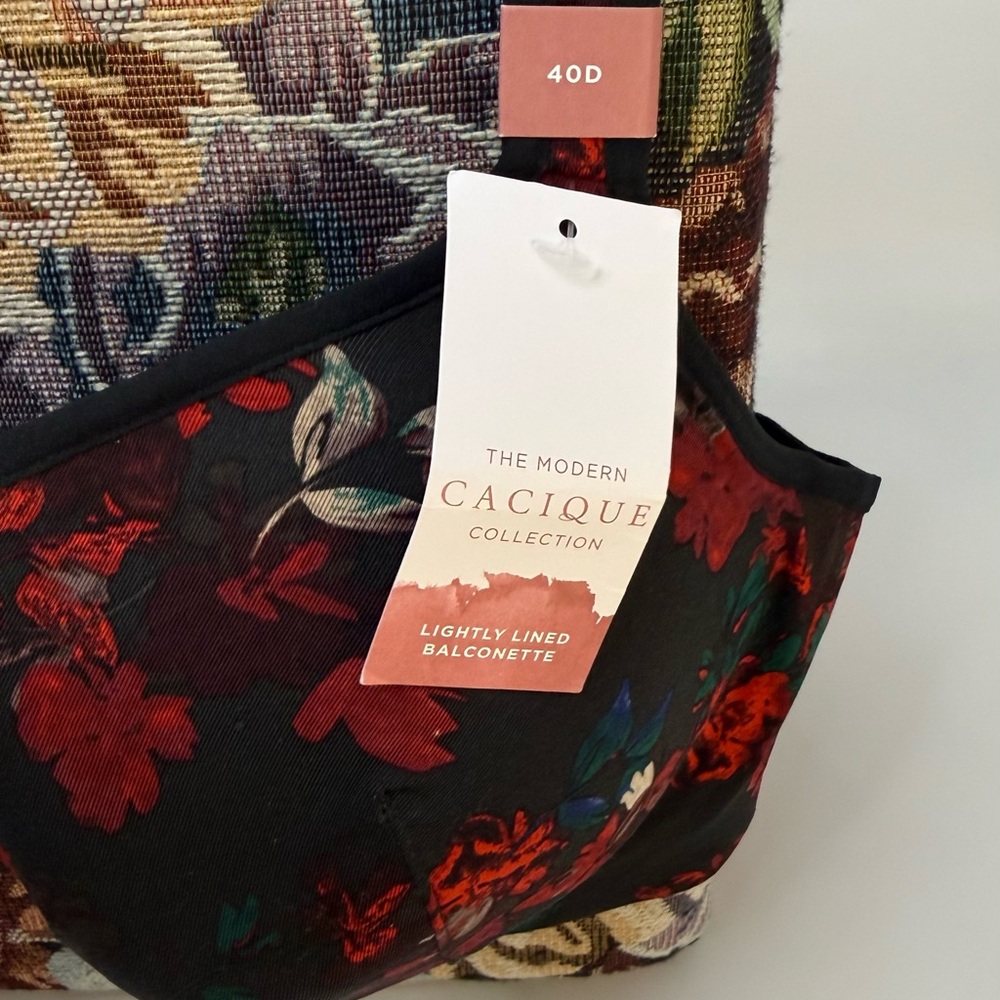 New Cacique Black Bra with Red‎ Floral Design Sz 40D - Picture 14 of 15